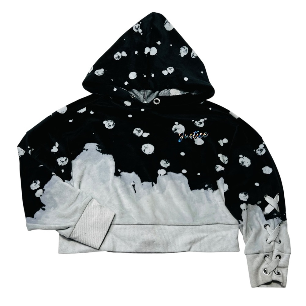 Justice Black and White Polka Dot Velvet Crop Hoodie‎